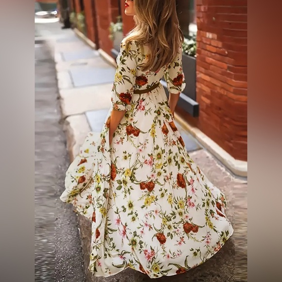 Charming Floral Print A-line Dress - Stylish & Elegant Crew Neck Design - Picture 2 of 4